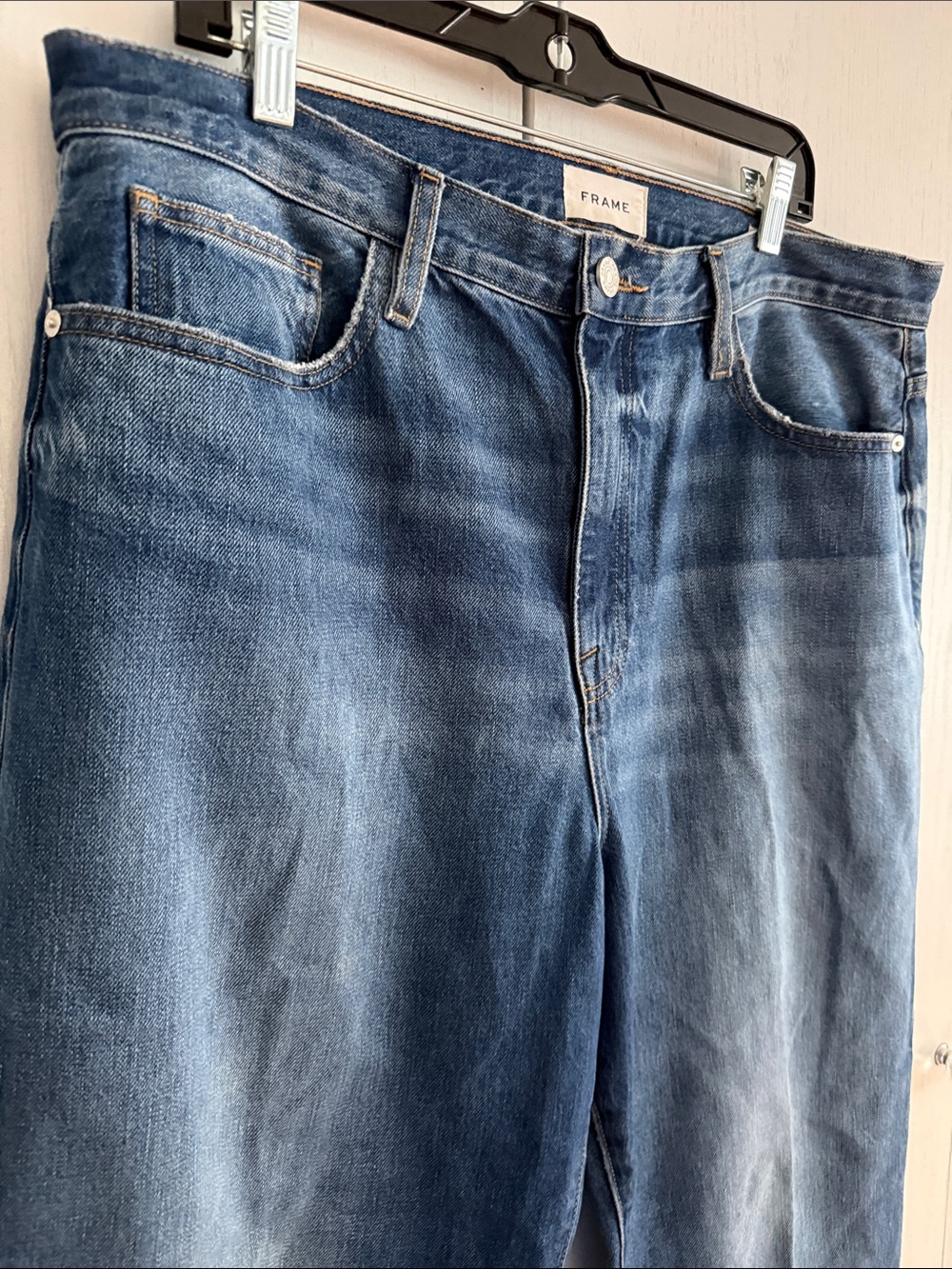 Frame Le Jane Crop High-Rise Raw Fray Hem Straight Leg Denim Jeans Cotton Sz 32 - Picture 5 of 15